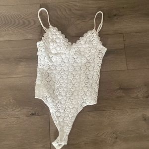 White lace flower body suit